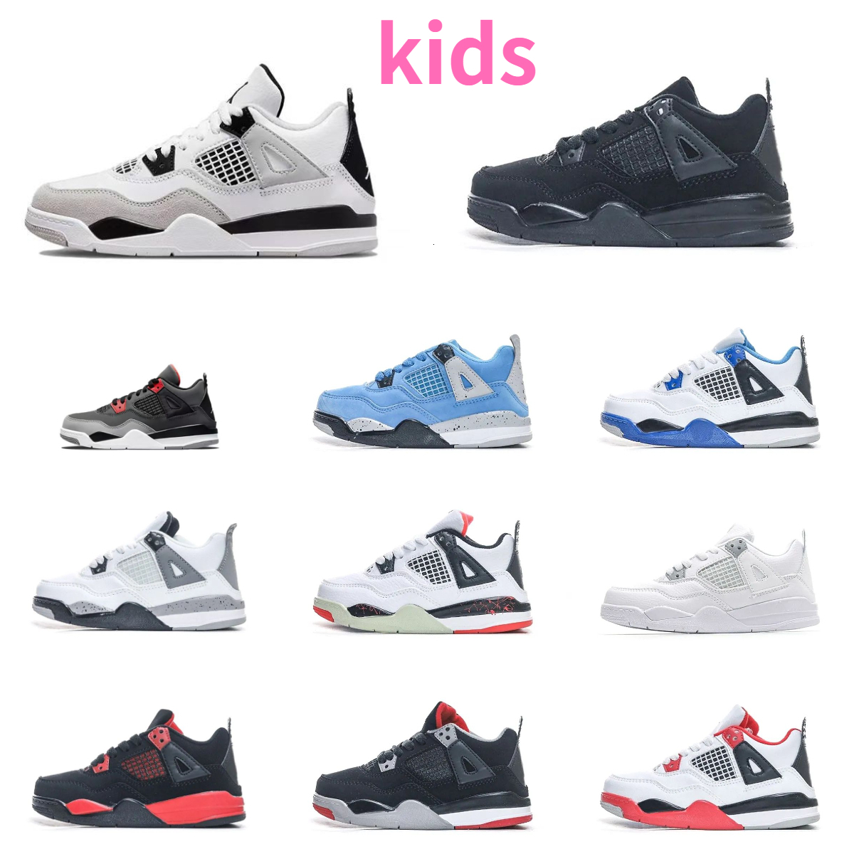 Kids 4 4s Sports Basketball Shoes Military Union Fire J4 Black Cat White Cement Infant Boy Girl Tennis Baby Red Thunder Infrared Outdoor Sneakers N88