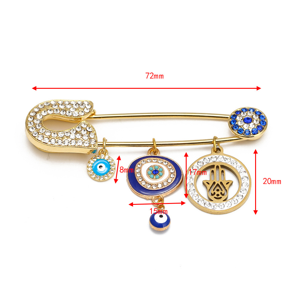 Lucky Eye Heart Fatima Hamsa Hand Blue Turkish Evil Eye Charm Brooch Pin Gold Silver Color Brooch for Women Girls Jewelry BE218