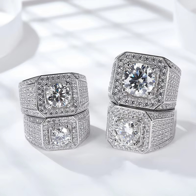 Full Moissanite Diamond Mens Ring Engagement Wedding Rings Jewelry 925 Sterling Silver Hip Hop 1/2/3/5/10 Ct Hiphop Geometric