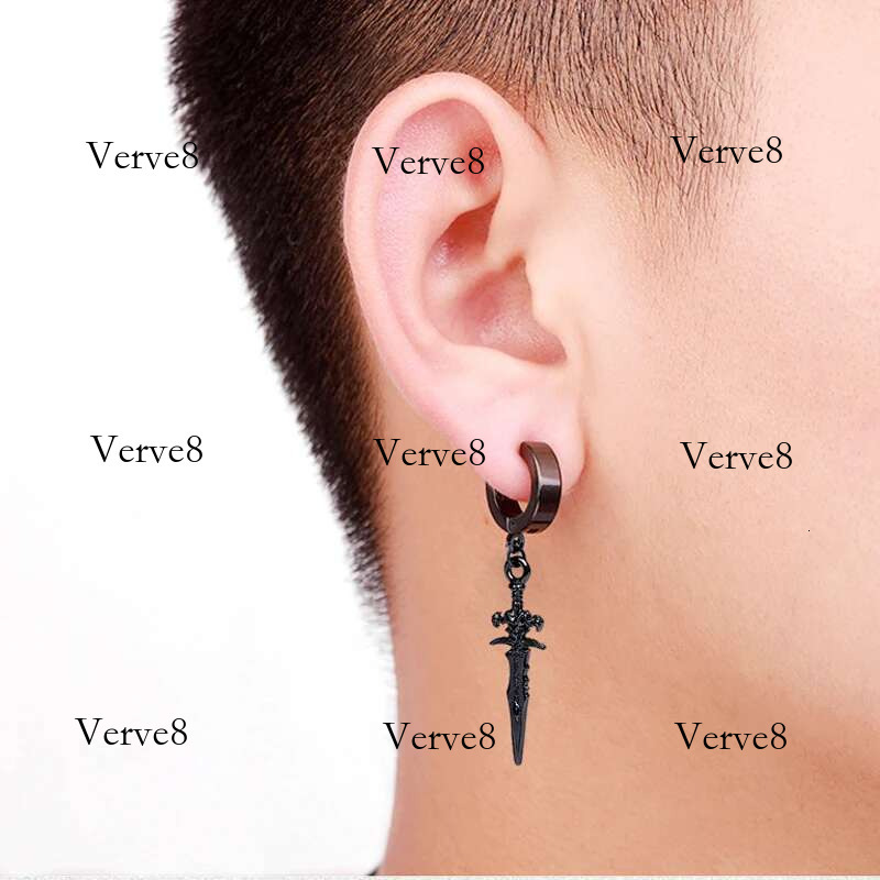 2pcs Stainless Steel Dragon Coil Sword Pendant Drop Hoop Earrings Unique Punk Hip Hop Style for Men Women Daily Wear Jewelry