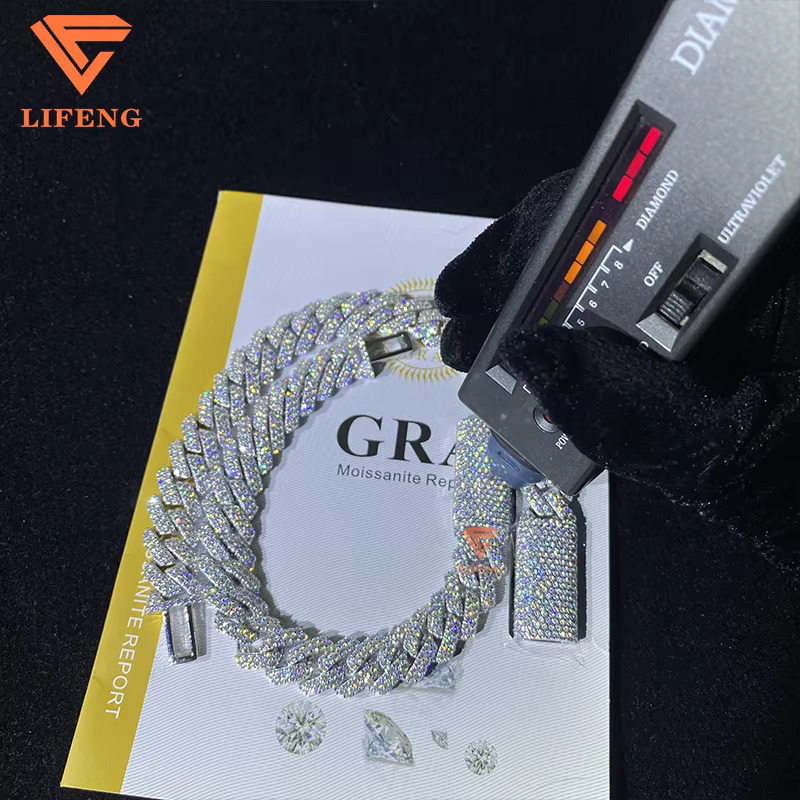 Fine Jewelry Hip Hop 925 Silver 12mm Cuban Link Chain Iced Out Moissanite Diamond Bracelet for Women VVS Chain Charm Bracelet