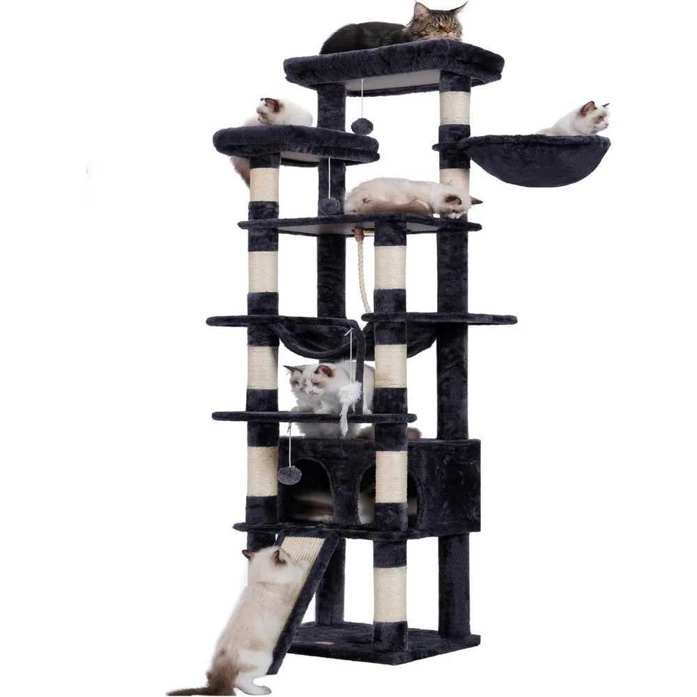 Cat Furniture Scratchers Cat Tree 2 Wide Plush Perches Cat Condo with Wooden Planks and Large Cave Trees Used for Castle Tower Supplies Pet Products C