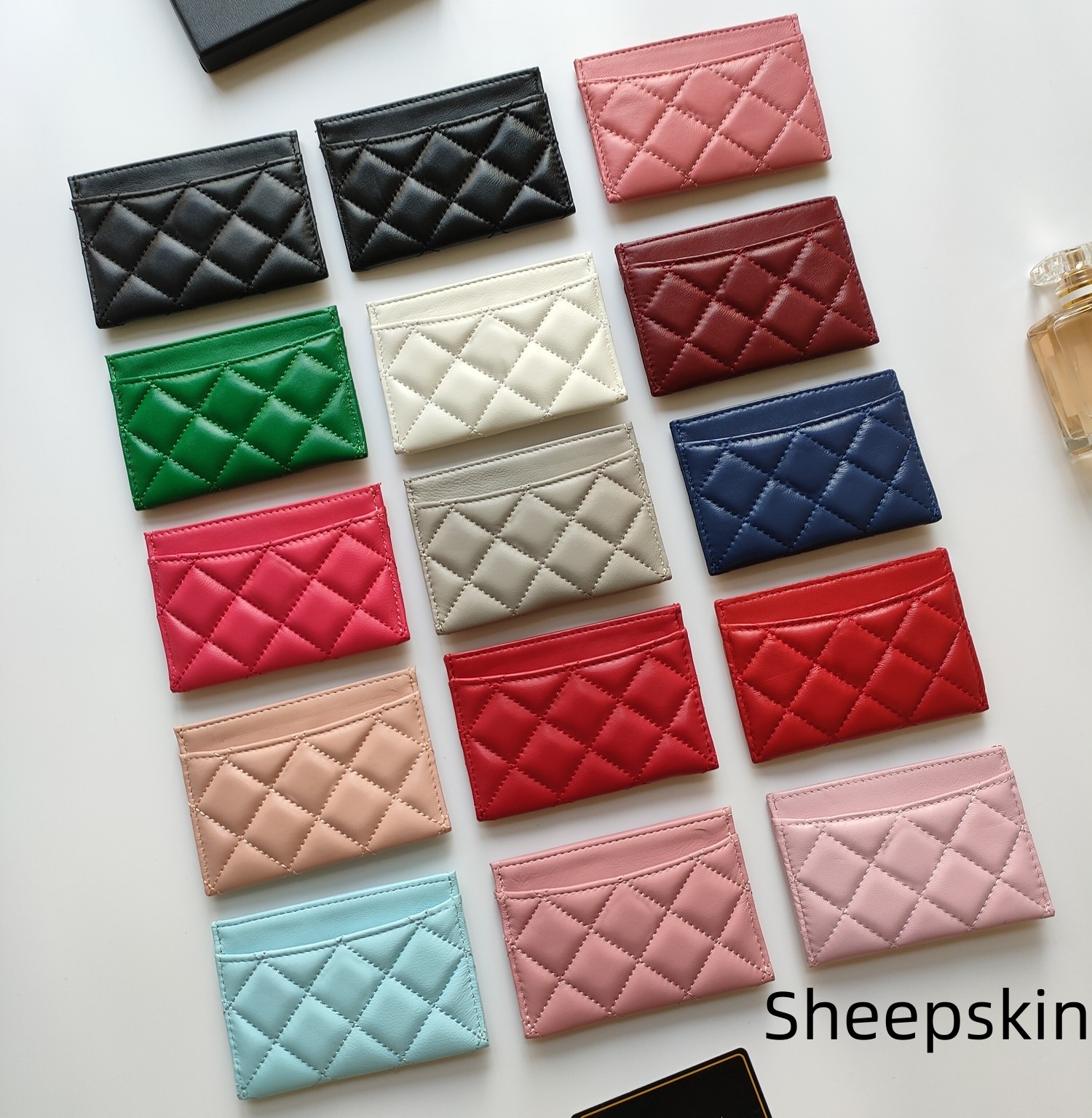 Classic Sheepskin Leather Card Holder Mini wallet for women Caviar short wallet 11.2*7.5cm Come with box