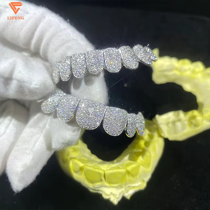925 Sterling Sliver VVS Moissanite Grillz Iced Out Men Hip Hop Fine Jewelry Perm Cut Grillz Teeth Custom Diamond Dust Grillz
