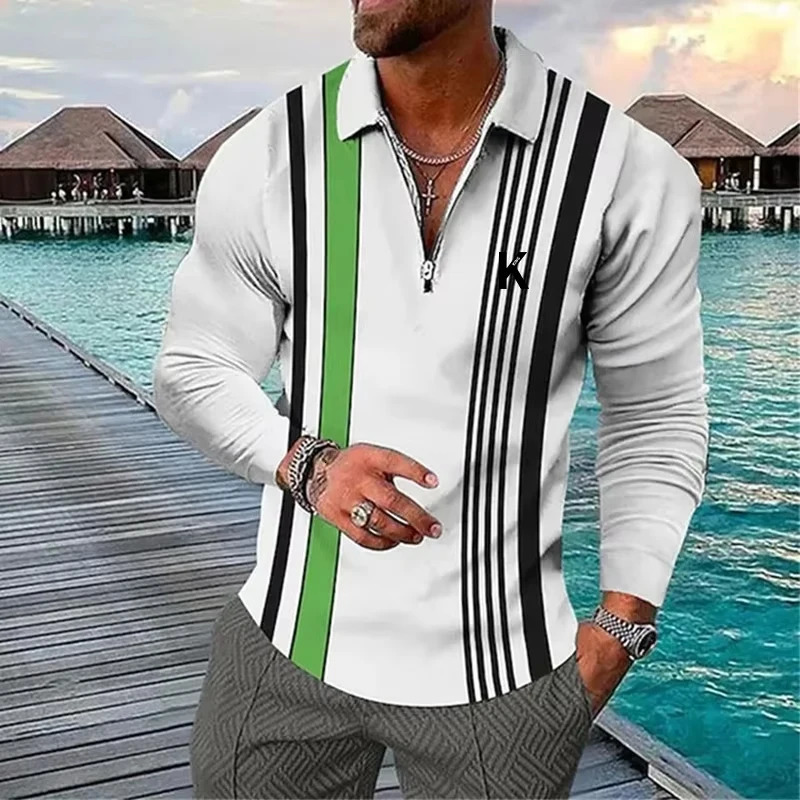 Mens Polo Shirt Pullover Sweatshirt Sports Daily Wear Zip Long Sleeve Fashion Comfortable Zipper Spring Fall Polo Shirt 250317