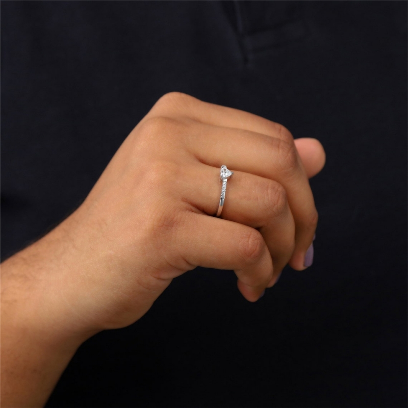 Jewelry 0.5 Carat Heart Cut Lab Grow Diamond Half Band Engagement Ring For Women Real Gold Anniversary Womens Gold Ring