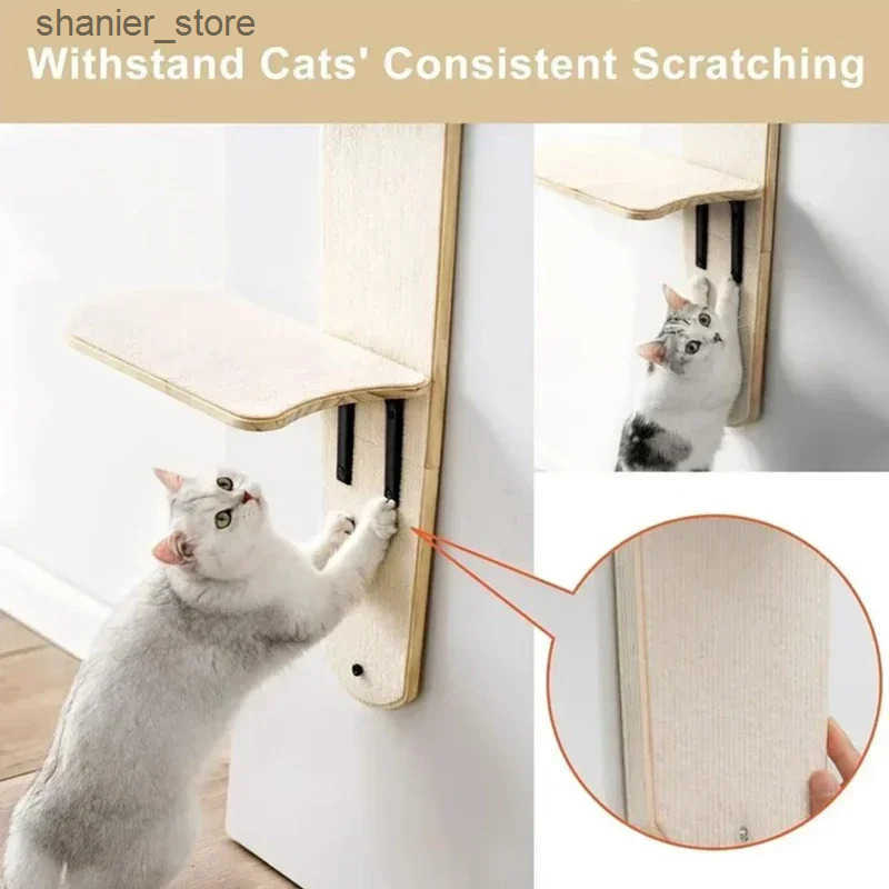 Wooden Cat Climbing Frame with 4 Layers - Vertical Tower Shelf for Cats - view 4