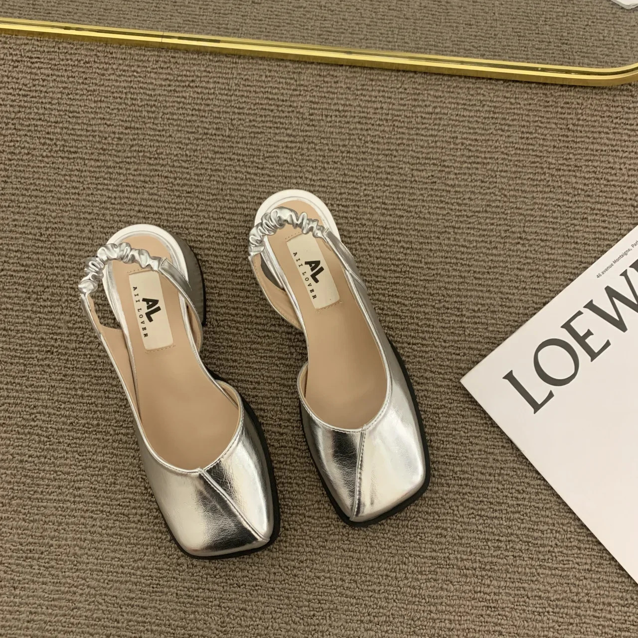 Thick Heel Baotou Mary Jane for Women Shoes Fashion Chunky Heels Square Toe Dress Comfortable Sandals 250317