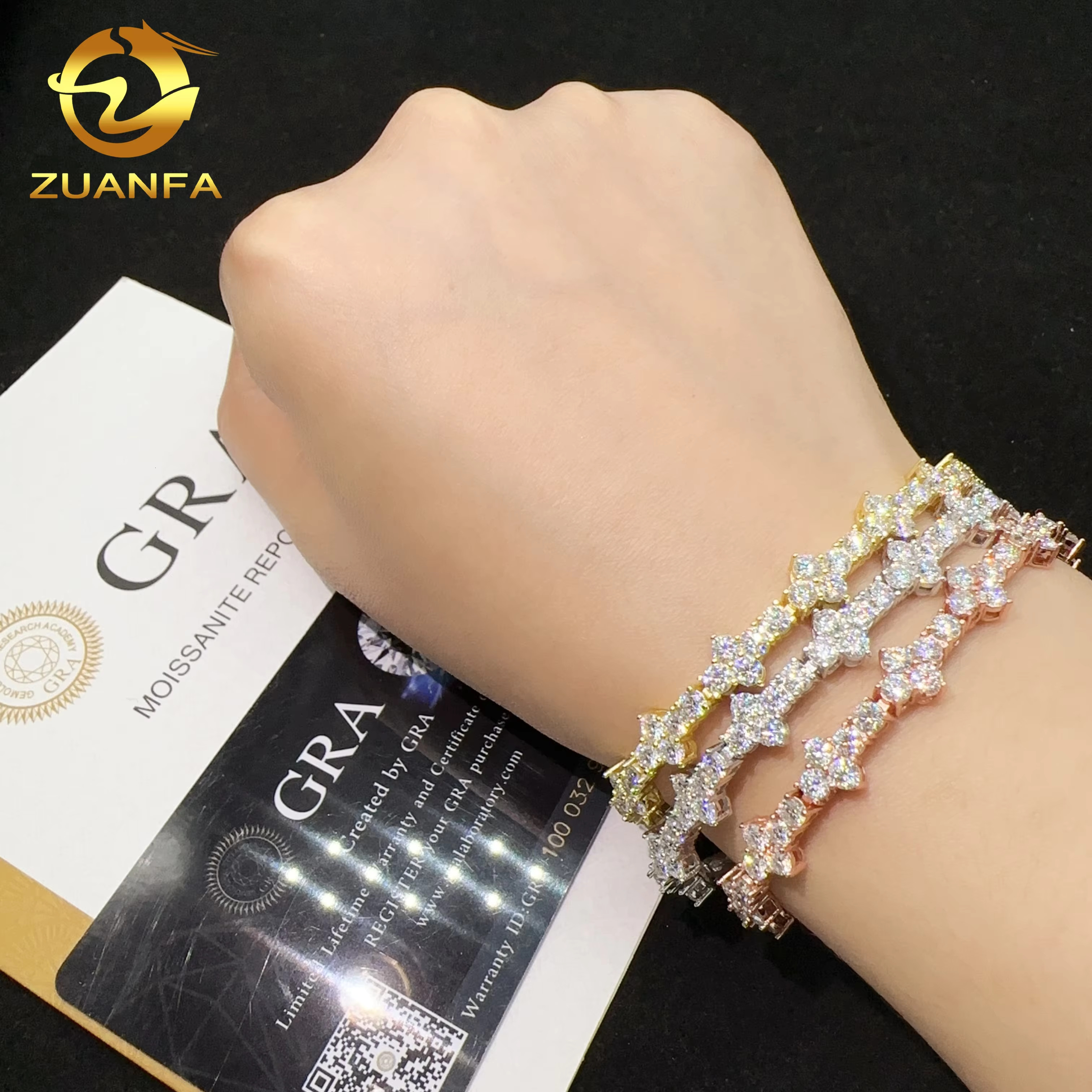 Hot Selling Sterling Silver 925 Lab Diamond Jewelry Iced Out Vvs Moissanite Hip Hop Jewelry Tennis Chain Bracelet