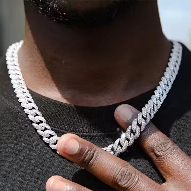 Hip Hop Jewelry Brass CZ Zircon Diamond Luxury Iced Out Miami Cuban Link Chain Necklace