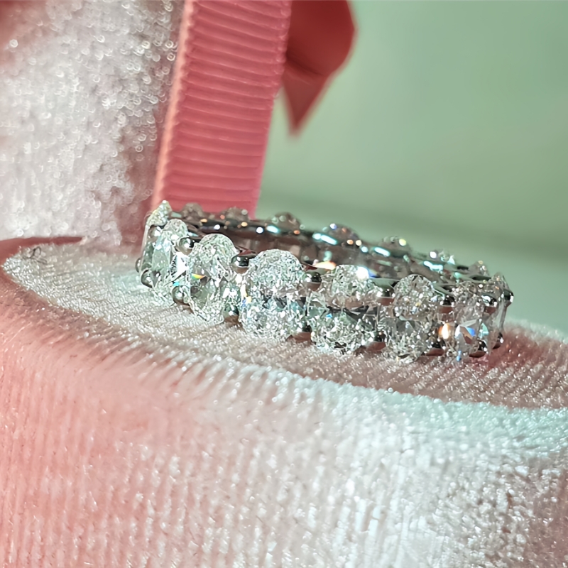 Jewelry Oval Eternity Wedding Ring 3.8*5.3mm Full Eternity Wedding Band Oval Cut Stackable Real Gold Womens Anniversary Ring