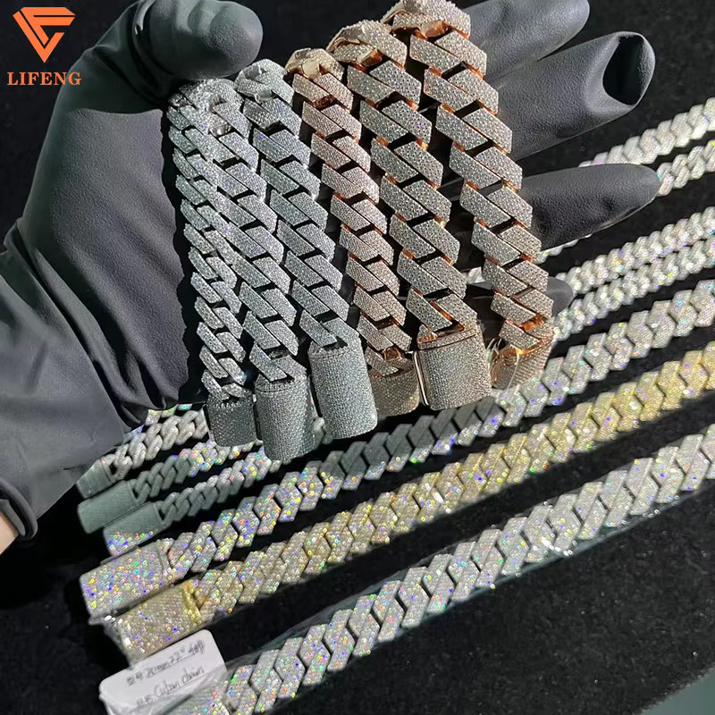 Custom 2 Row 10-18mm Hip Hop Bracelet Iced Out Diamond Moissanite With Sterling Silver 925 Cuban Link Chain Gold Pearl Jewelry