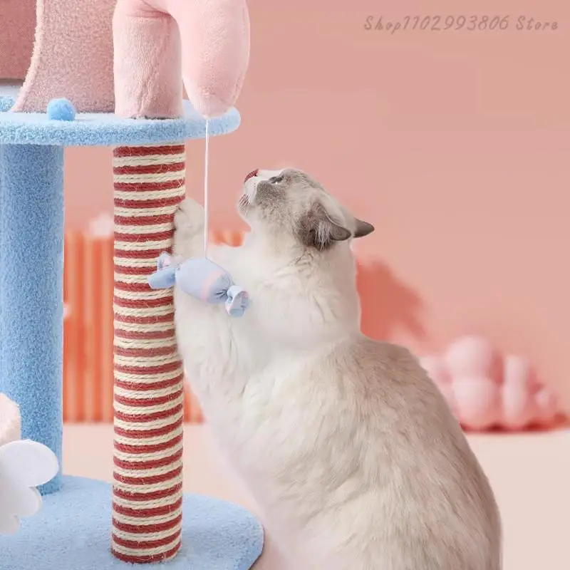Plush stair-style cat tree with integrated cat bed, all-in-one pet furniture & toy, suitable for all pets.