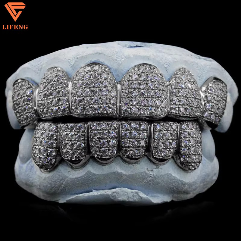 VVS Diamond Opal Grillz for Teeth Custom Iced Out Hip Hop Moissanite Grillz 8 on 8 White Gold Plated 925 Silver Grillz Perm Cut