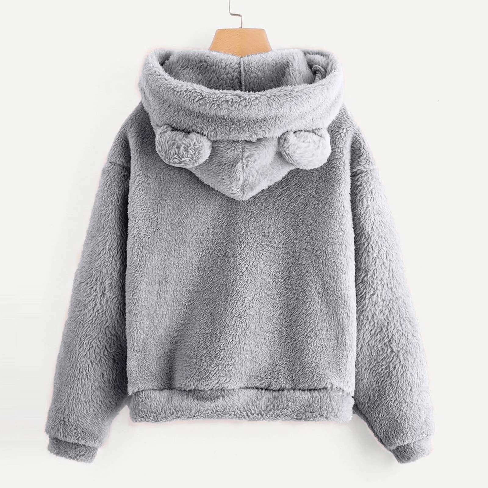 Designer Hoodie Women's Sports Shirt Solid Color Cute Bear Ear Hooded Sweatshirt Wool Warm Sportswear Street Wear Fuzzy Hooded Sweatshirt Casual 