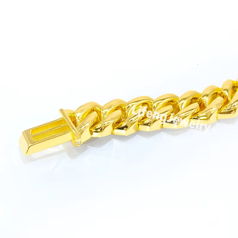 Lifeng Jewelry Custom Moissanite Chain Cuban Link Iced Out 14mm VVS Moissanite Hip Hop Luxury Fashion Gold Plated Cuban Bracelet