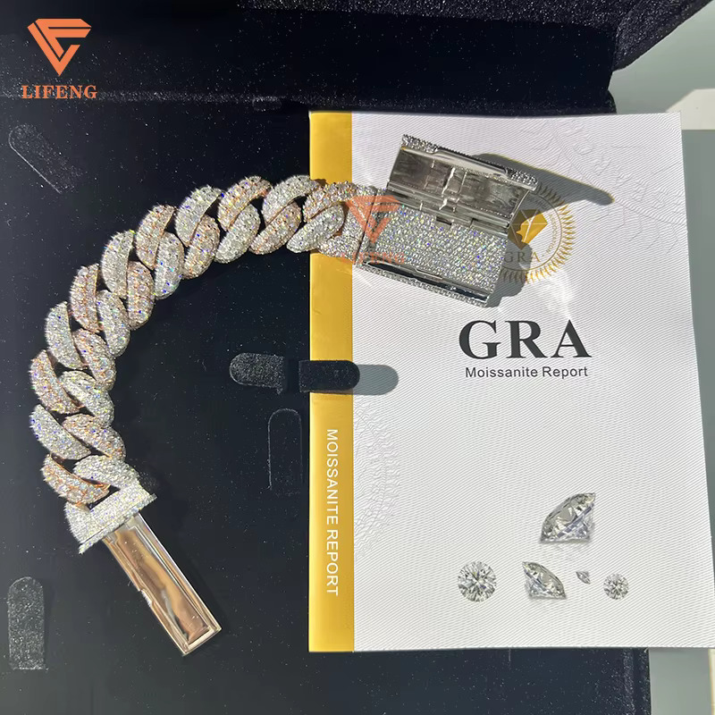 Hip Hop Rapper Jewelry VVS Moissanite Diamond Cuban Bracelet With Name Clasp Gold Plated Sterling Silver Gift for Occasions