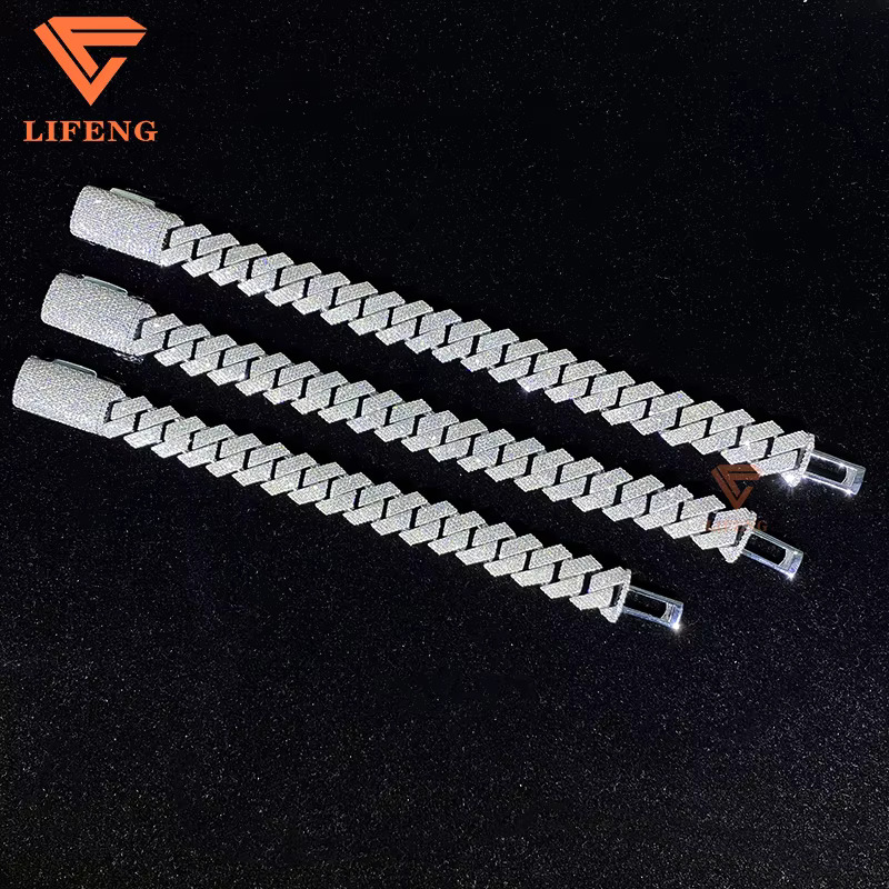 Lifeng Jewelry Hot Miami Hip Hop Cuban Link Chain Bracelet Men 15mm Moissanite Cuban Chain Bracelet Fashion Jewelry Charm