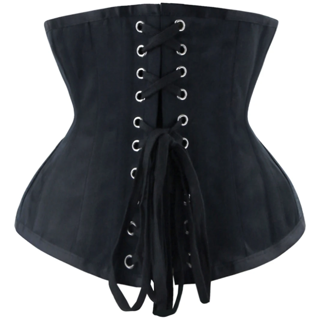 10.2 Inch Short Torso 5 Buttons Vintage Underbust Corset Women 14 steel bone dress with waistband, shaped drawstring binding