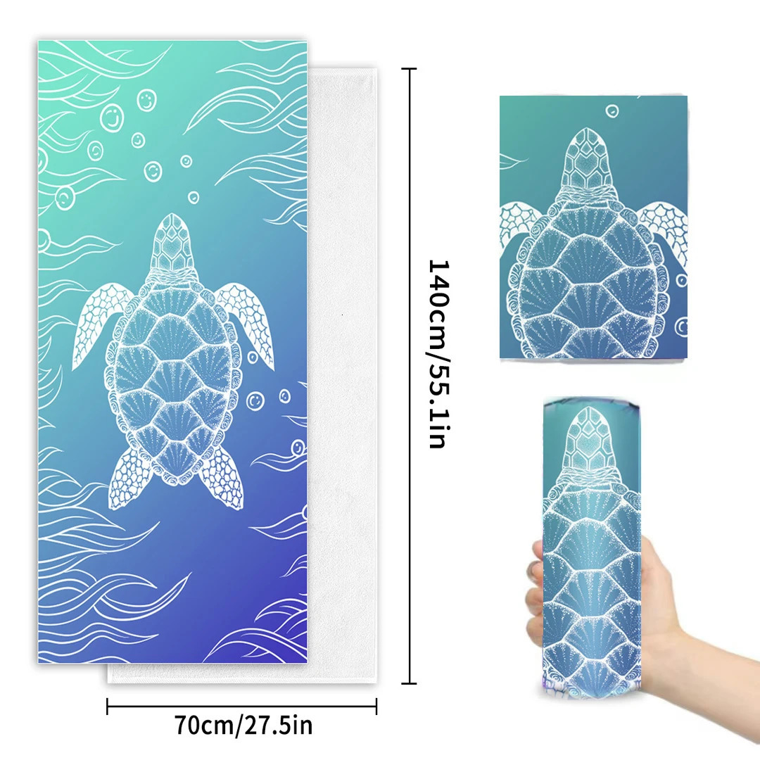Ultra fine fiber beach towel absorbent bath towel quick drying suitable for adult travel swimming pool blue turtle pattern 27 * 55 250314