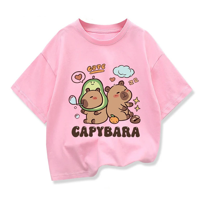 2025 Kids Shirts Capybara Printed Cartoon T Shirt for Girls Summer Animal Printing Boy T Shirt Tops Tees Children Clothes 250407