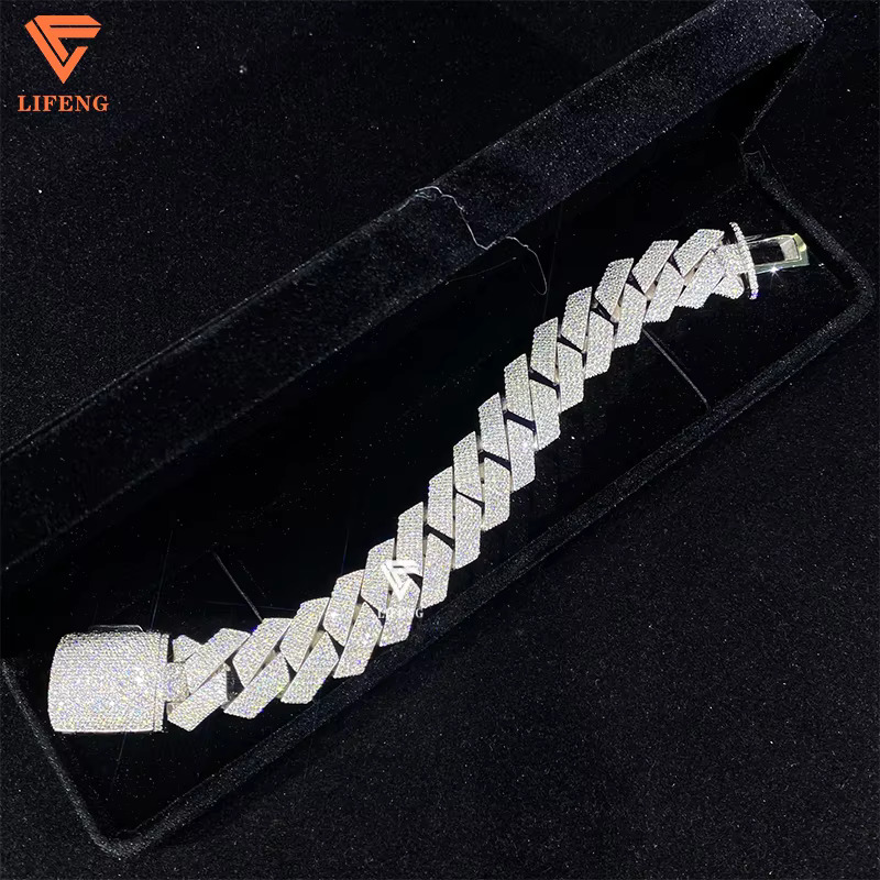 Hip Hop Jewelry Moissanite Bracelet 4rows 20mm Wide 925 Silver VVS Moissanite Iced Out Diamond Cuban Link Chain Bracelet Men