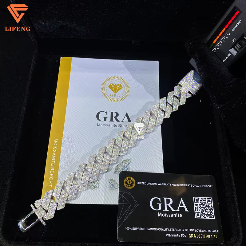20MM Iced Out VVS Moissanite Diamond Cuban Link Bracelet Brilliant Cut 925 Sterling Silver Hip Hop Jewelry Gold Main Material