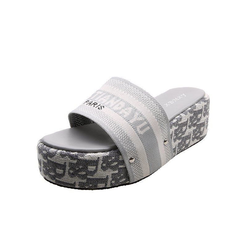 Free shipping new slippers women sandals French thick sole breathable comfortable fashion daily beige black gray
