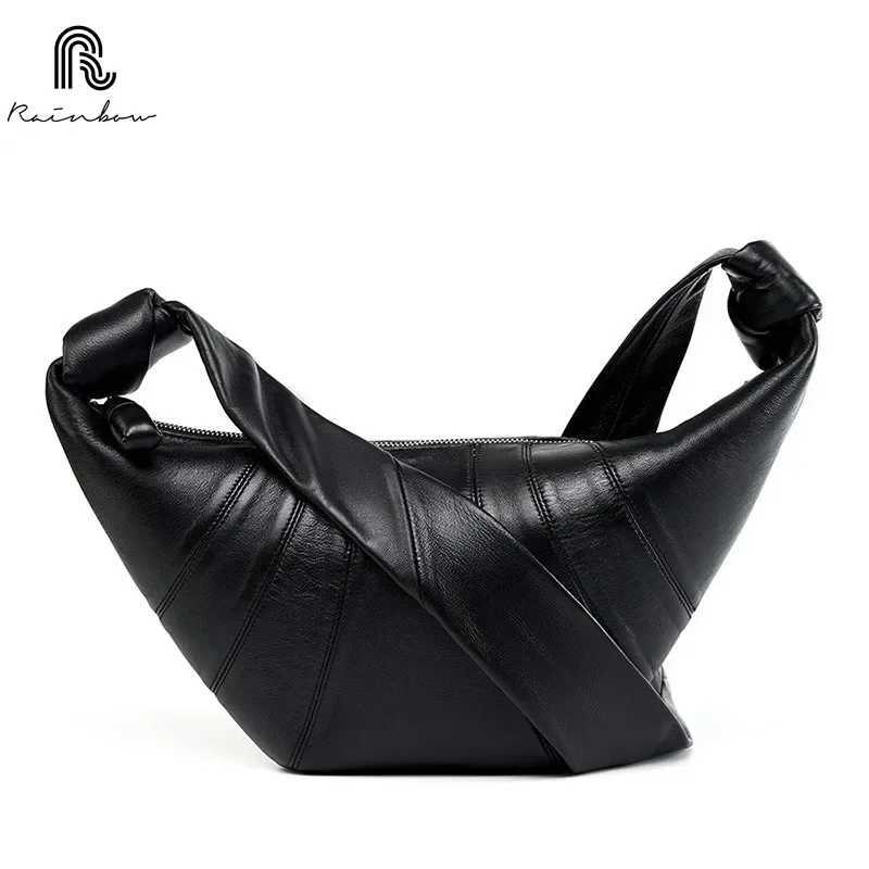 New Retro sheepskin Dumpling French Croissant Fashion Horn Bag chest bag Trendy Niche Net Handheld Wen Large capacity Z250317