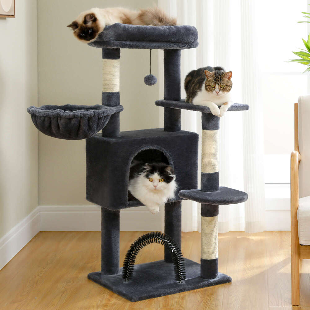 Tree Toy Tower condo for Indoor Cats Cat House with Padded Plush Perch Cozy Hammock and Sisal Scratching Posts
