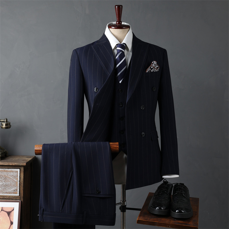 H647 Men's suits casual business formal double-breasted striped suit jacket men's clothing