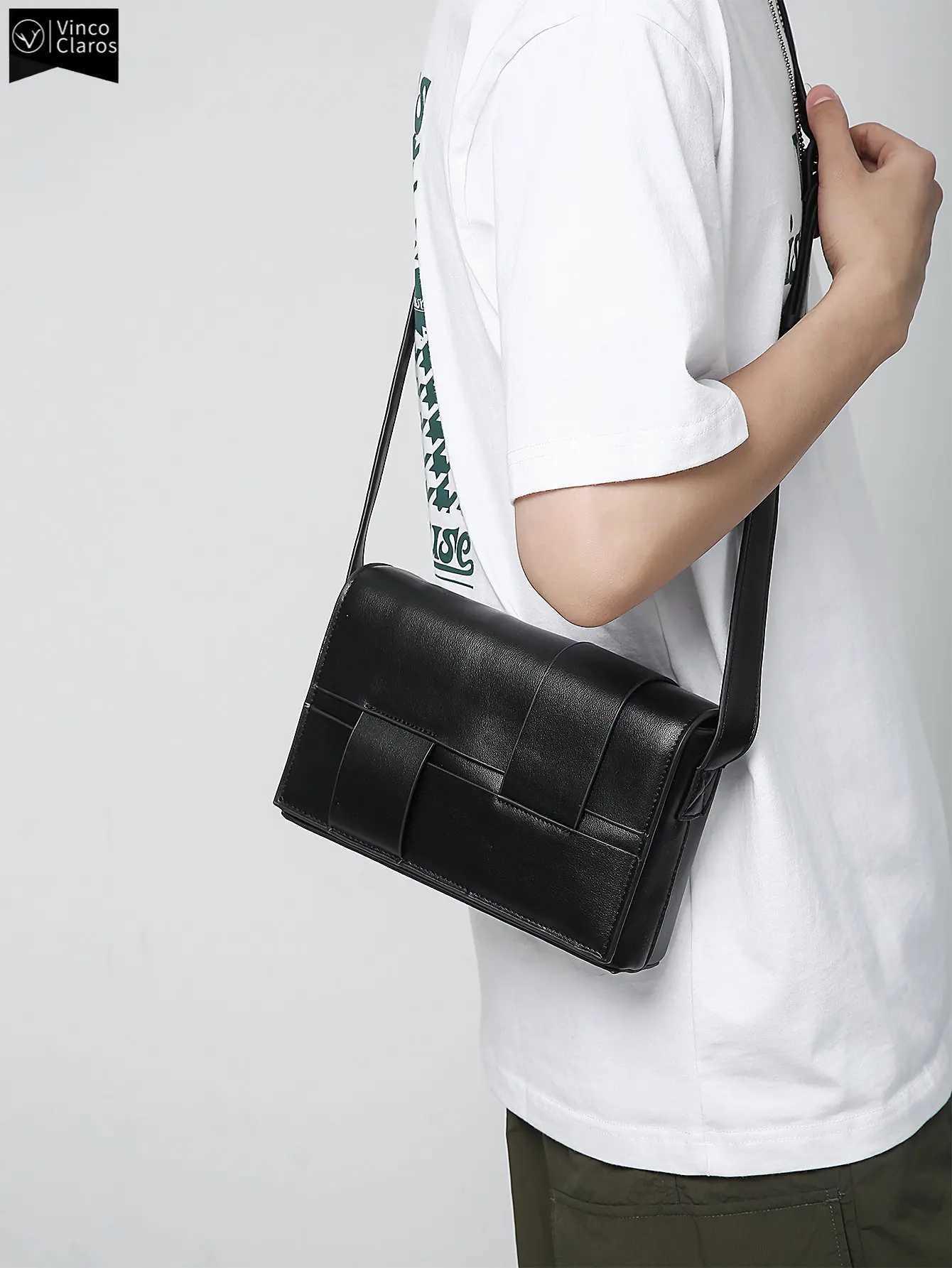 VC Mens Vintage Simple Solid Shoder Bag Fashion Niche Design Crossbody Bags for Men Brown Sling Bag Men Small Satchel Bag Z250317