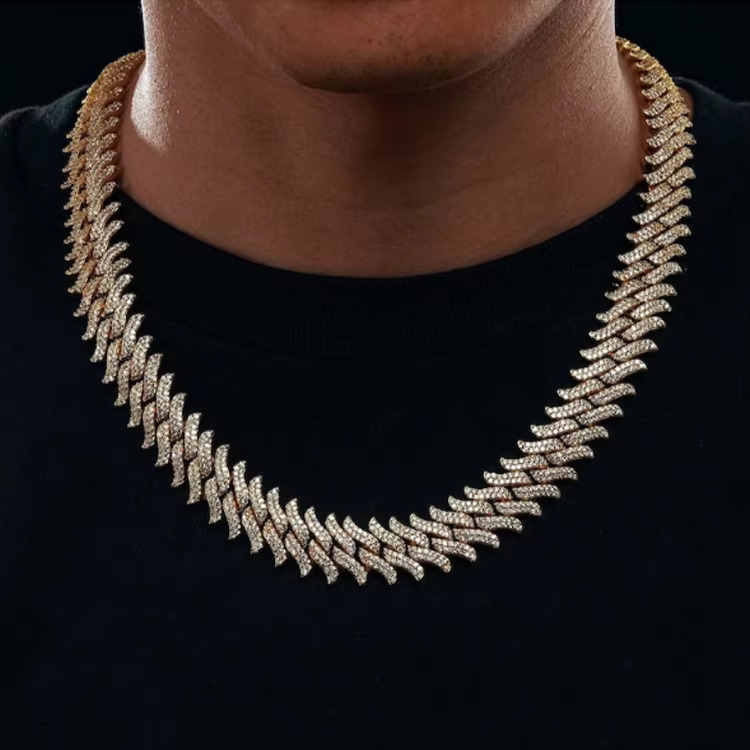 Hip Hop Jewelry 20MM Bling Iced Out Mens Prong CZ Miami Cuban Chain Bracelet Necklace Cubic Zirconia Thorns Cuban Link Chain