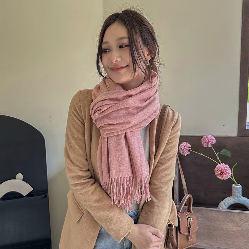 K148 Super soft pretty lady imitation cashmere scarf women autumn and winter warm tassel Korean style solid color scarf versatile neck scarf women