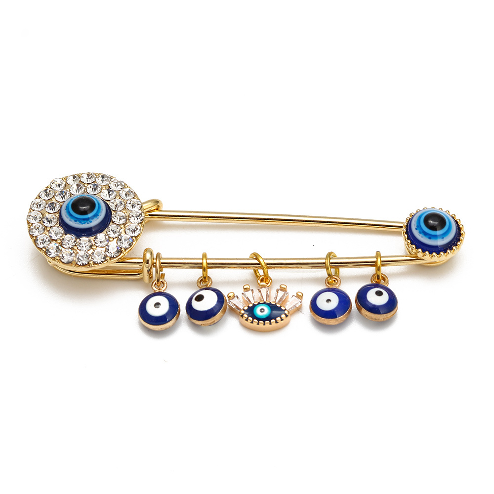 Lucky Eye Heart Fatima Hamsa Hand Blue Turkish Evil Eye Charm Brooch Pin Gold Silver Color Brooch for Women Girls Jewelry BE218