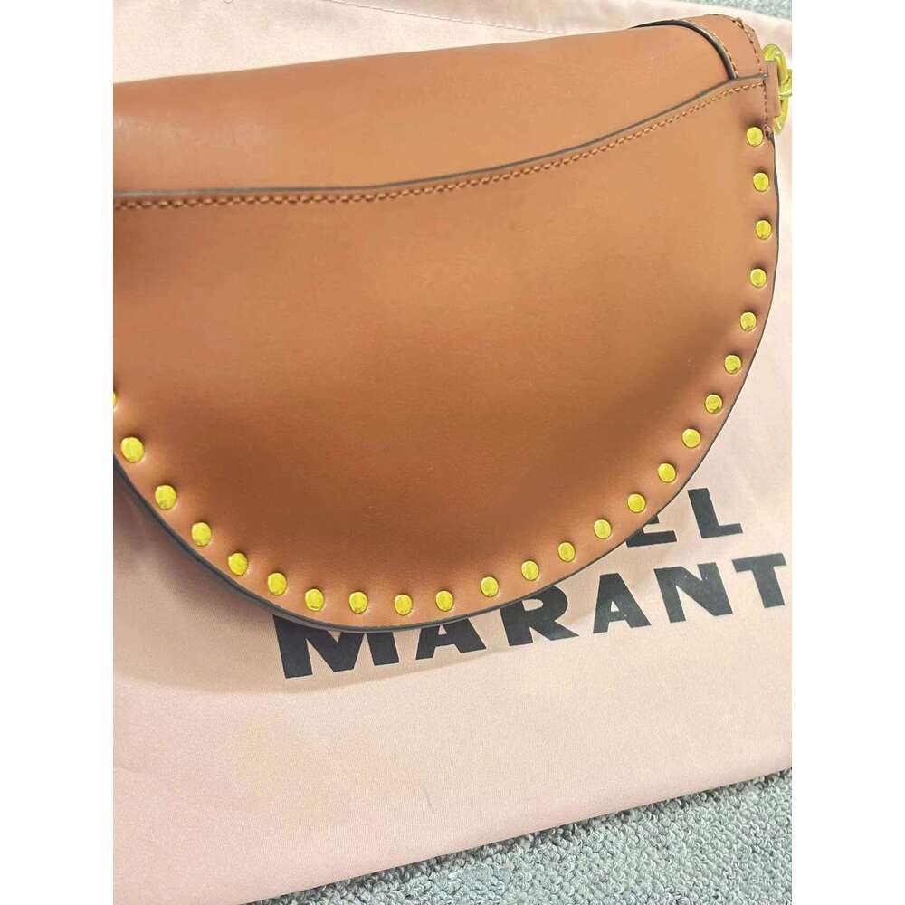 Classic IM SKANO Black Shoulder Cowhide Leather Rivet Half Crescent Waist Bag