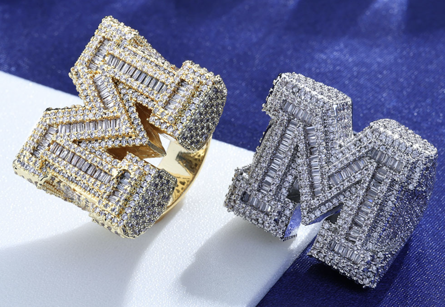 Designer Jewelry Customized Personalized Hiphop Fully Iced Out VVS Baguette Moissanite Dia Men Letter Rings