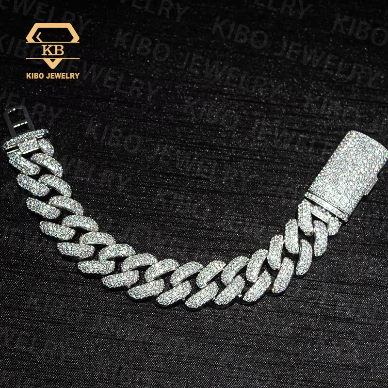 Hip Hop Big Size Rapper 925 Silver With Gold Mossanite 20MM VVS1 LAB Grown Moissanite Diamond Iced Out Cuban Link Bracelet