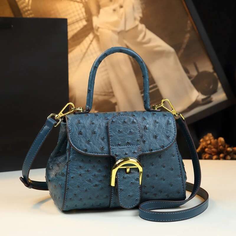 2025 New Designer Foreskin Leather Ostrich Printed Women's Handbag Fashionable High End Light Luxury Niche Pillowcase Cross Body Shoulder Bag