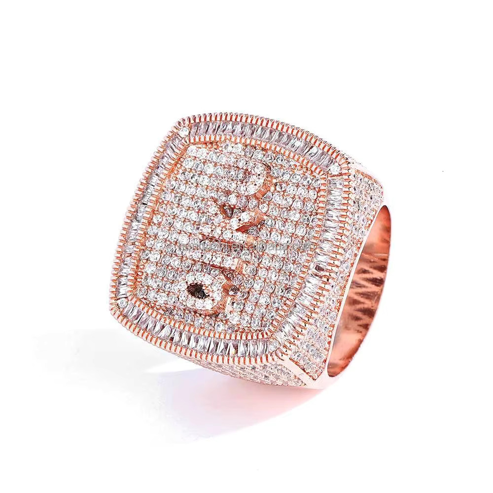 Luxury Mens Fashion Custom Gold Silver Plated Hiphop Style Moissanite Diamond Ring Square Design