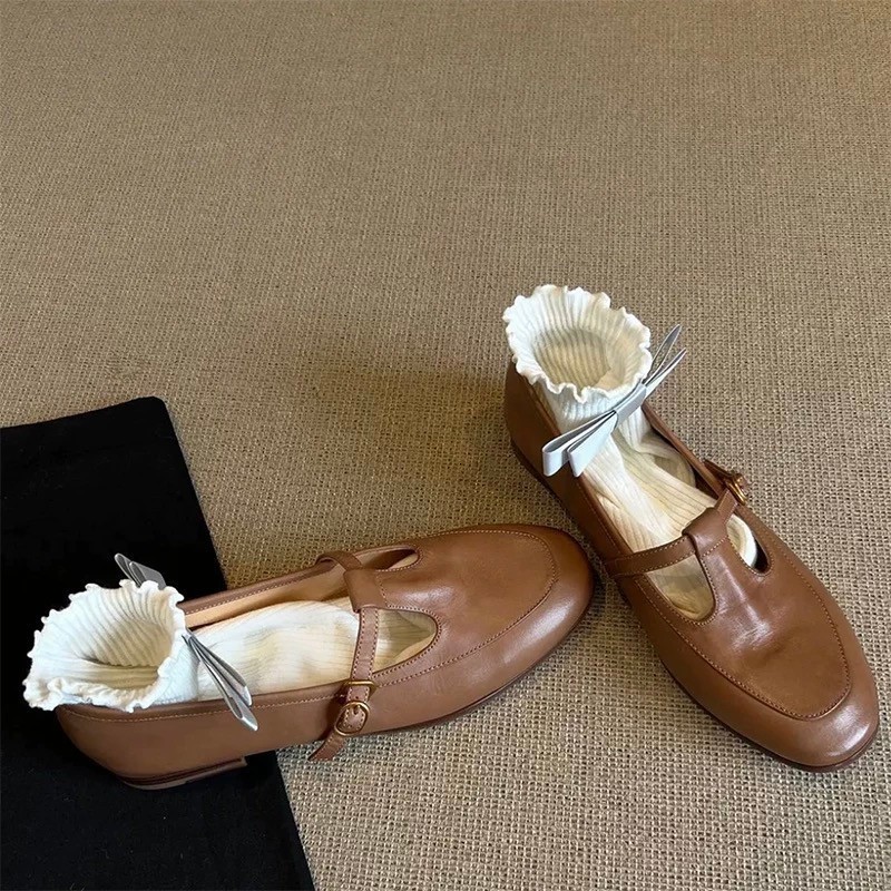 Fashion Women Ballet Dance Slip On Cross Strap Loafers Black Brown Flat Low Heels Autumn Spring Dress Shallow Mary Jane Shoes R250317