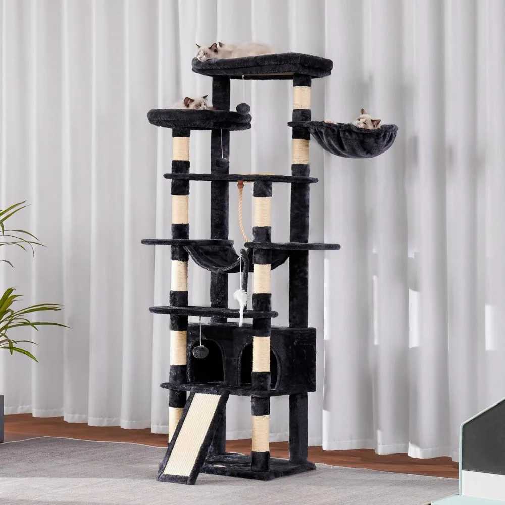 Cat Furniture Scratchers Cat Tree 2 Wide Plush Perches Cat Condo with Wooden Planks and Large Cave Trees Used for Castle Tower Supplies Pet Products C - view 5