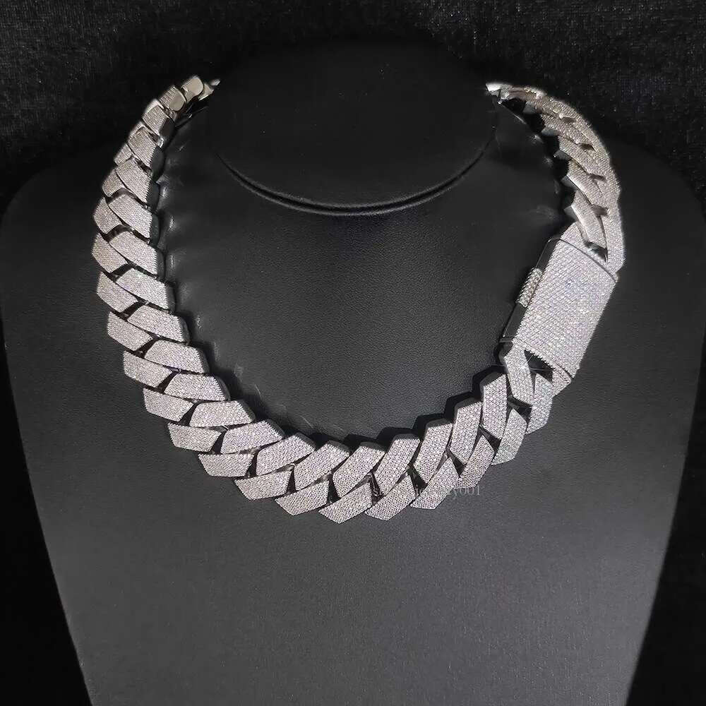 moissanite chain cuban k necklace 25mm 6 row full dia ice out vvs pass dias tester stainless steel plating hiphop men's jewelry bracelet