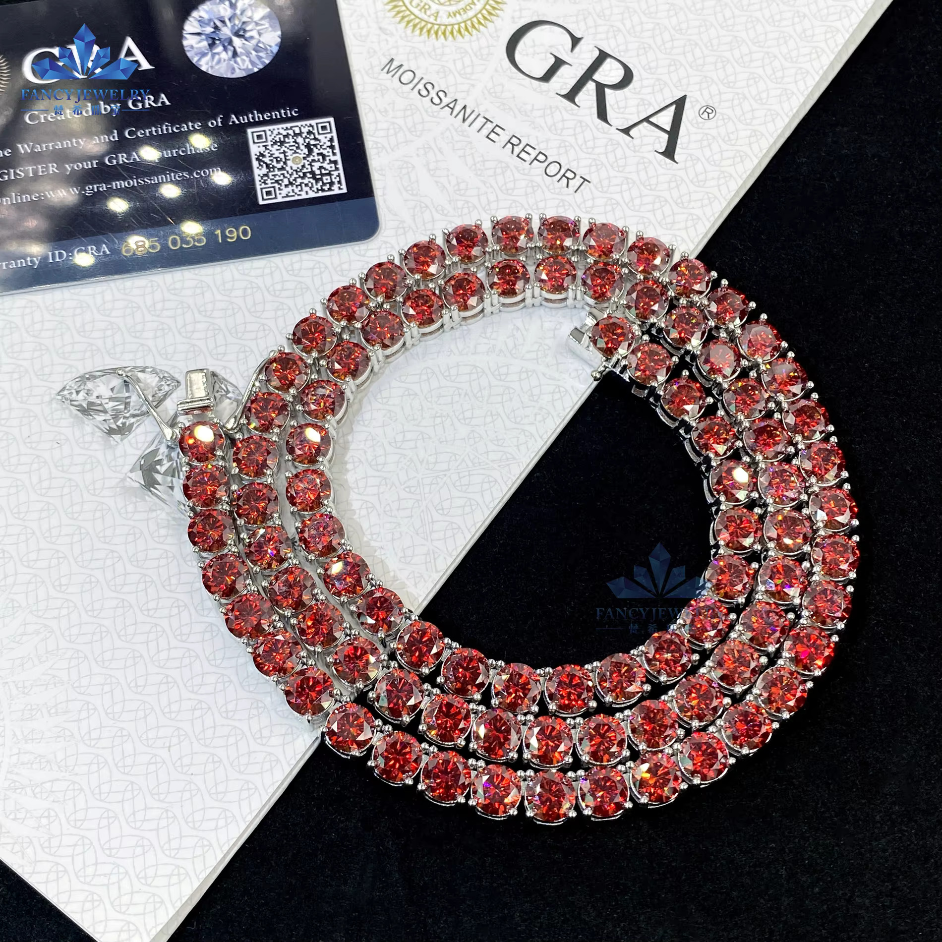 Fashion Jewelry 6.5mm Moissanite Diamond Red Garnet Yellow Pink Green Blue Black Color Diamond Tennis Necklace Chain