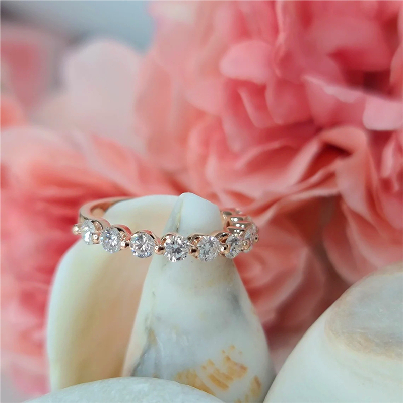Jewelry 10 Stones Round Cut 1.0 Carat Lab Diamond Half Eternity Ring For Women 14K 18K Yellow Gold Wedding Stackable Ring