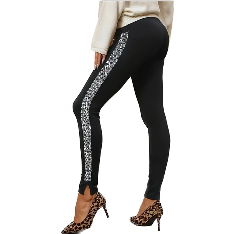 2025 New Women's Versatile Solid Color Bead Splicing Split Tight Pants