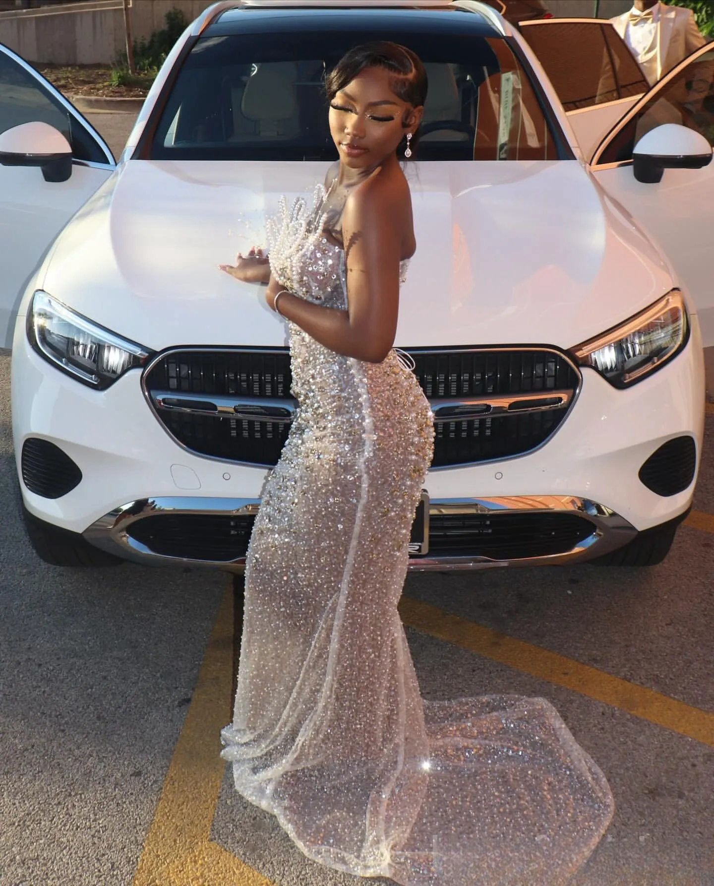 Aso Ebi 2025 Ivory Illusion Mermaid Prom Dresses Crystals Pearls Sequined Evening Formal Party Second Reception Birthday Gowns Dress For Special Ocns