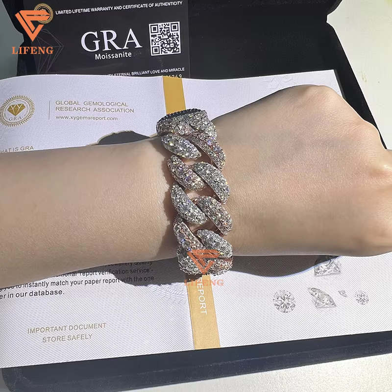 Hip Hop Rapper Jewelry VVS Moissanite Diamond Cuban Bracelet With Name Clasp Gold Plated Sterling Silver Gift for Occasions