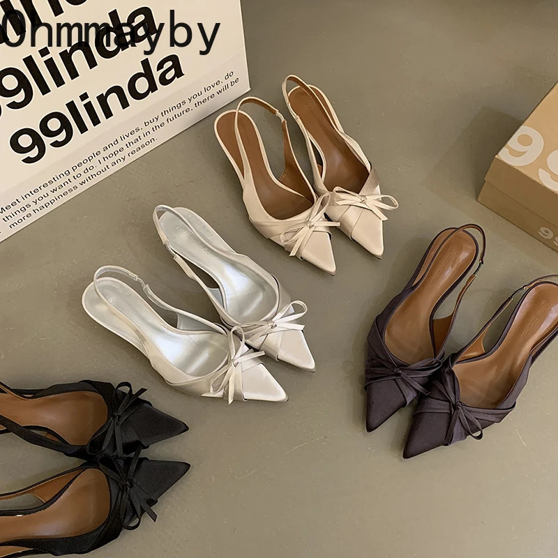 Summer High Heel Butterfly-knot Women Sandals Fashion Pointed Toe Singbacks Shoes Ladies Elegant Dancing Party Pumps 250317