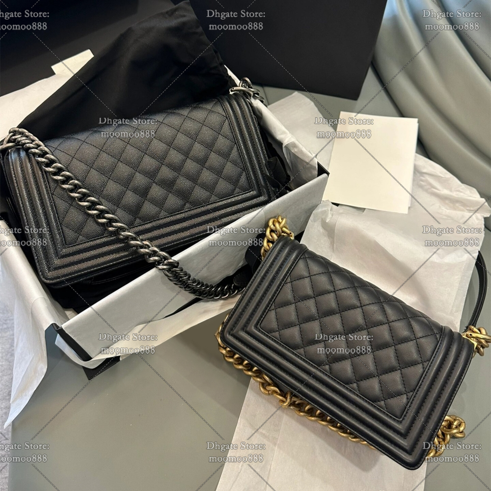 Designer Quilted Boy Bag Luxury Handbags for Women Caviar Lambskin Leather Bags 20cm 25cm Crossbody Purse Shoulder Chain Bag with Box